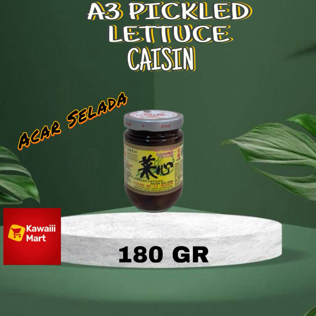 

A3 Pickled lettuce Acar Selada no 1 Singapore caisin canned 180 Gr Halal