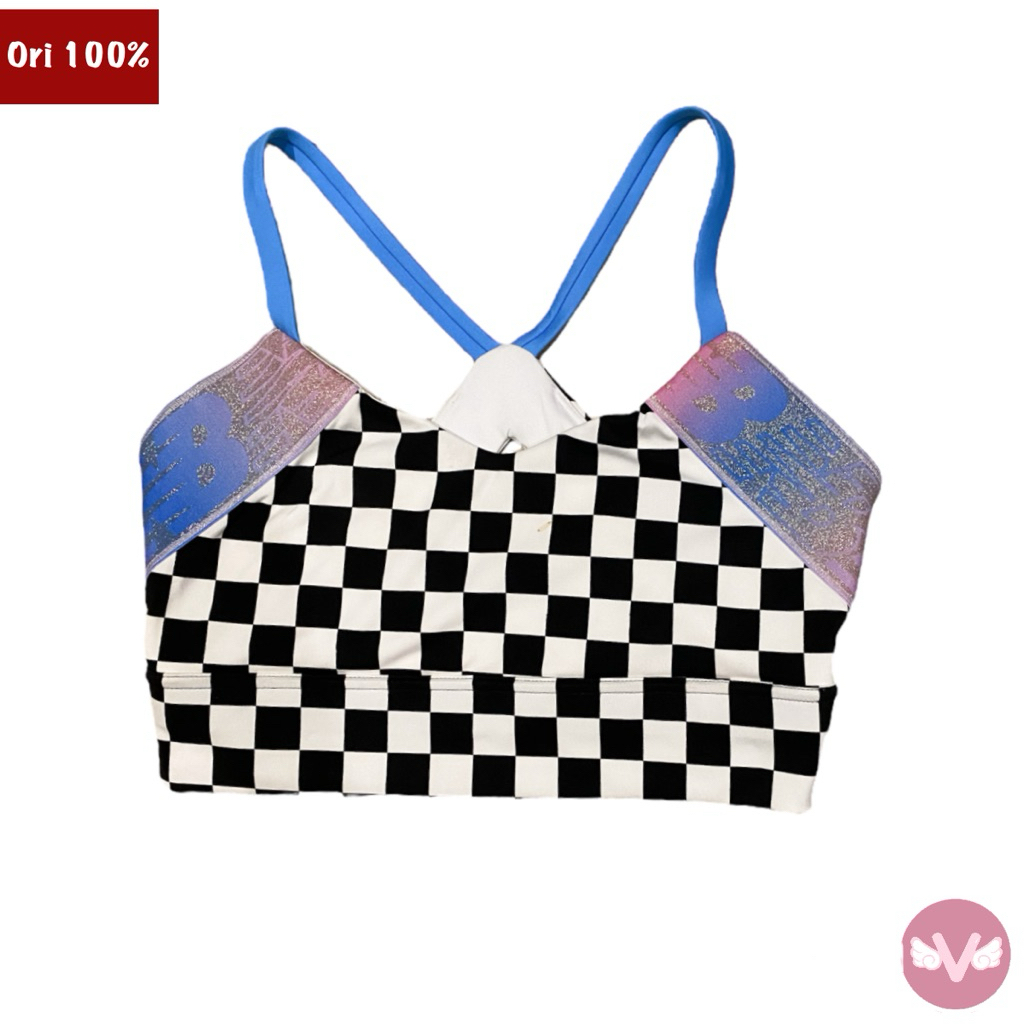 New Balance Sports Bra Top Crop Bra Wanita Putih Hitam Biru Pink Top Crop New Balance Original 100%