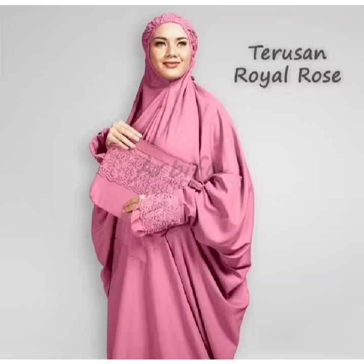 Mukena Terusan Khadijah Bordier Dagu Malaysia Jumbo Free Tas Katun Premium Adem Original