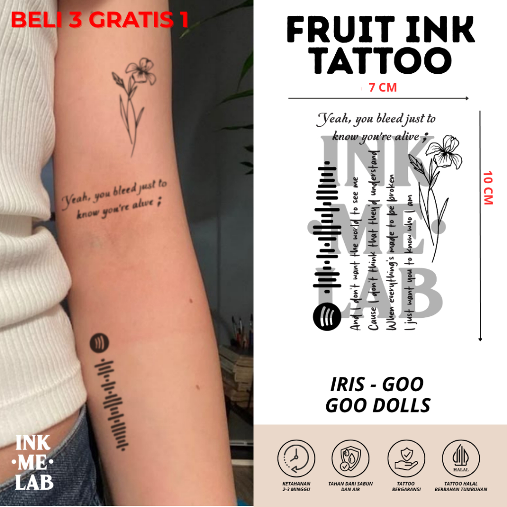 INKMELAB - IRIS - GOO GOO DOLLS Fruit Ink Temporary Tattoo 10X7CM - Tato Temporer Semi Permanen Taha