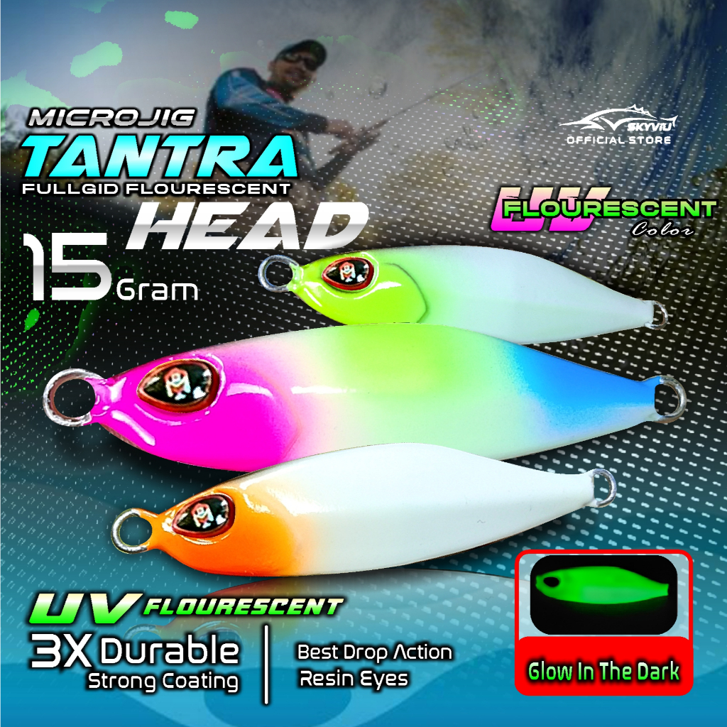Umpan Metal jig 15 gram SKYVIU TANTRA FULL GID UV Head Umpan Mikro Jig 15gr Menyala Malam Hari Umpan
