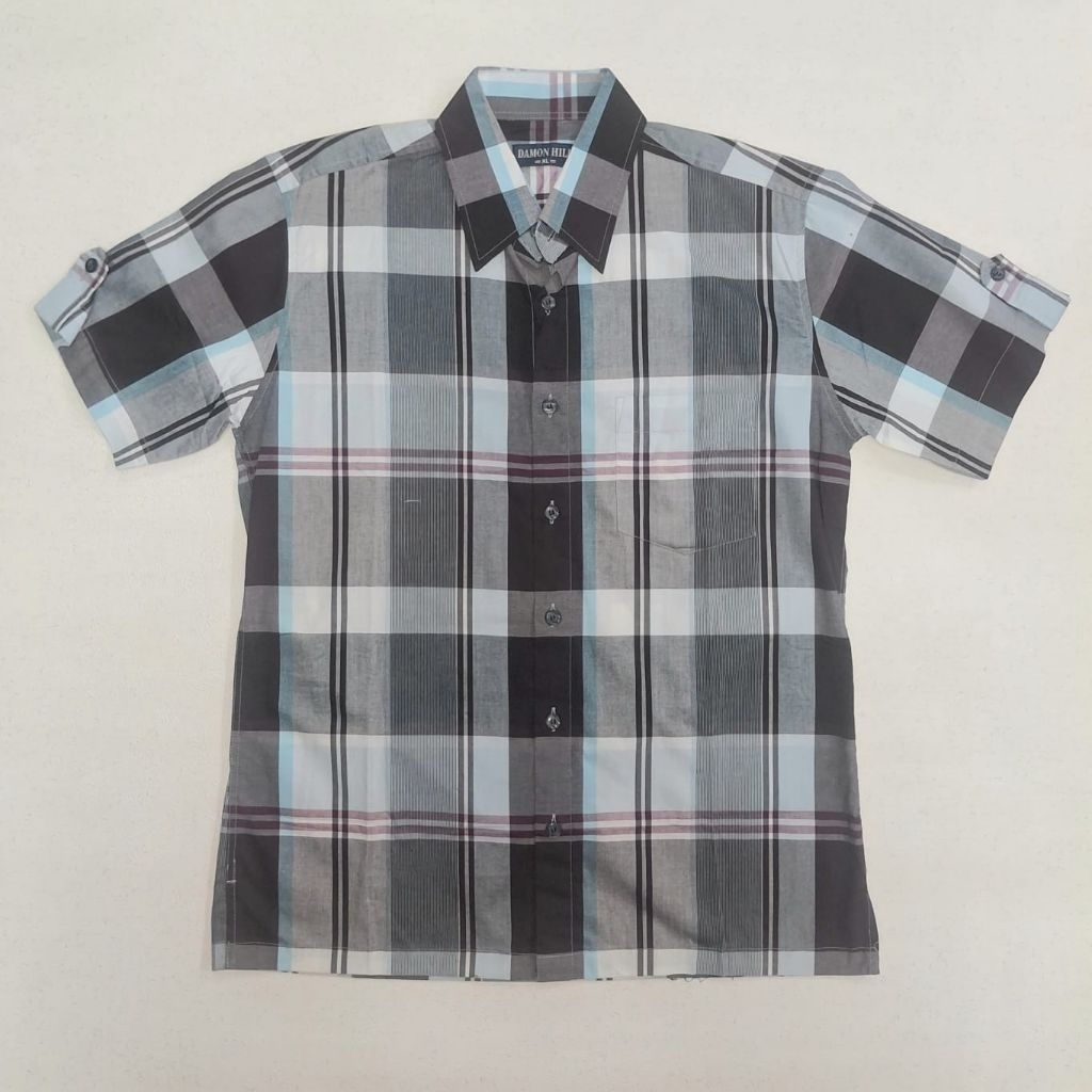 KEMEJA LENGAN PENDEK HEM KOTAK KEMEJA PRIA ABU