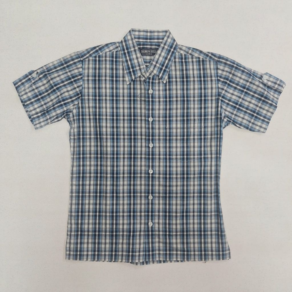 KEMEJA LENGAN PENDEK HEM KOTAK KEMEJA PRIA BIRU