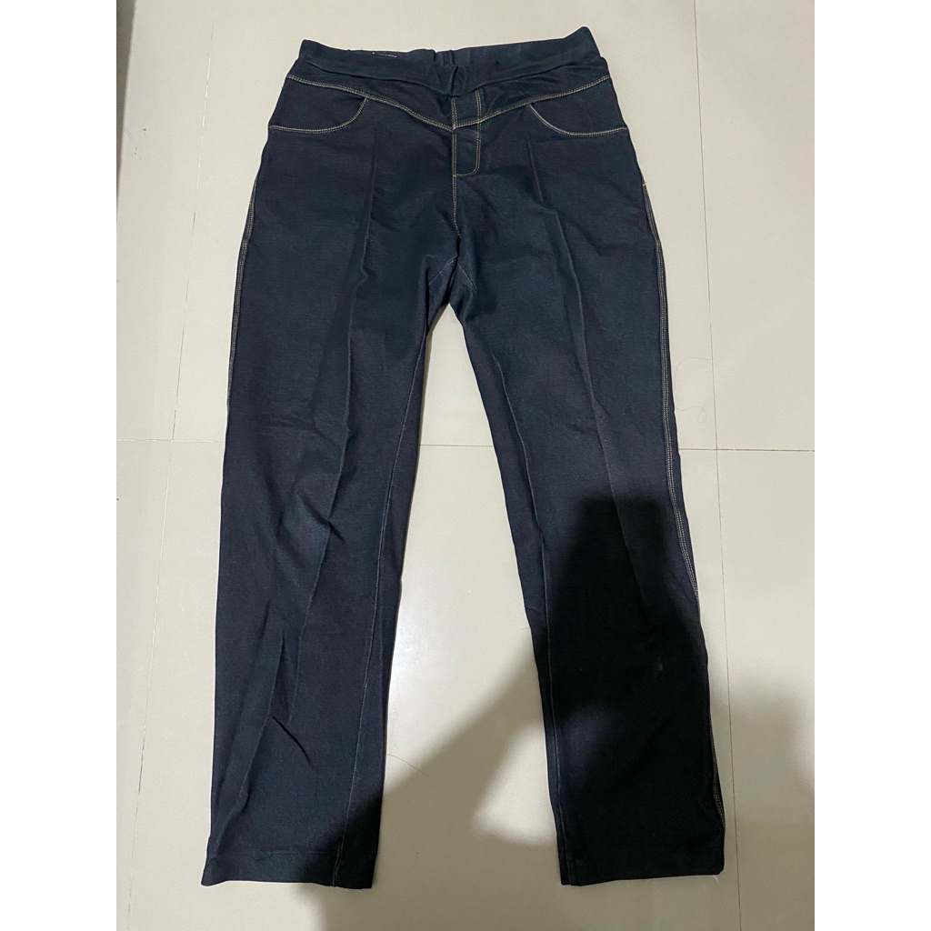 Celana Jeans Legging Wanita High-Waist Warna Biru Gelap