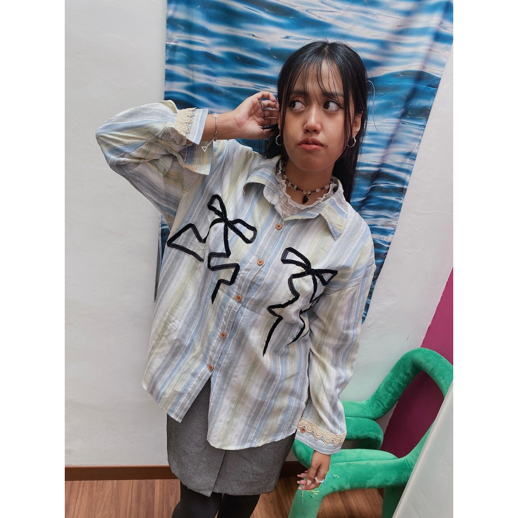 Reworked Stripey Bow | Kemeja Salur Pita Wanita | Reworked Kemeja Stripes