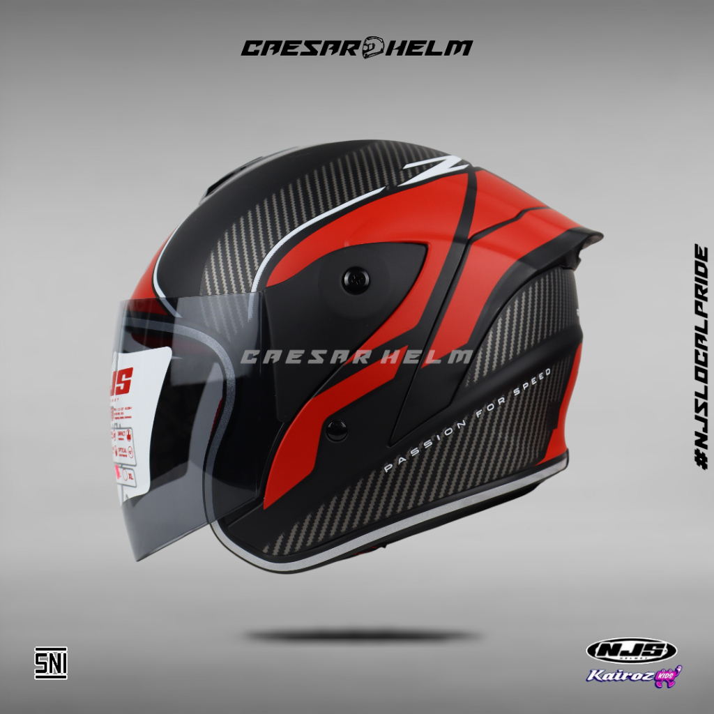 NJS Kairoz Kids - Royal Carbon - Black/Red Doff - Helm Anak - FREE MAINAN