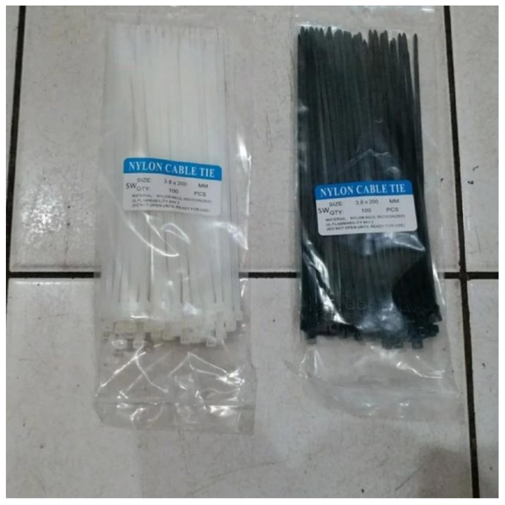 

Kabel Ties Cable Ties Kabel Ikat Warna Hitam Putih 3,6 X 200mm Isi 100pc - Hitam