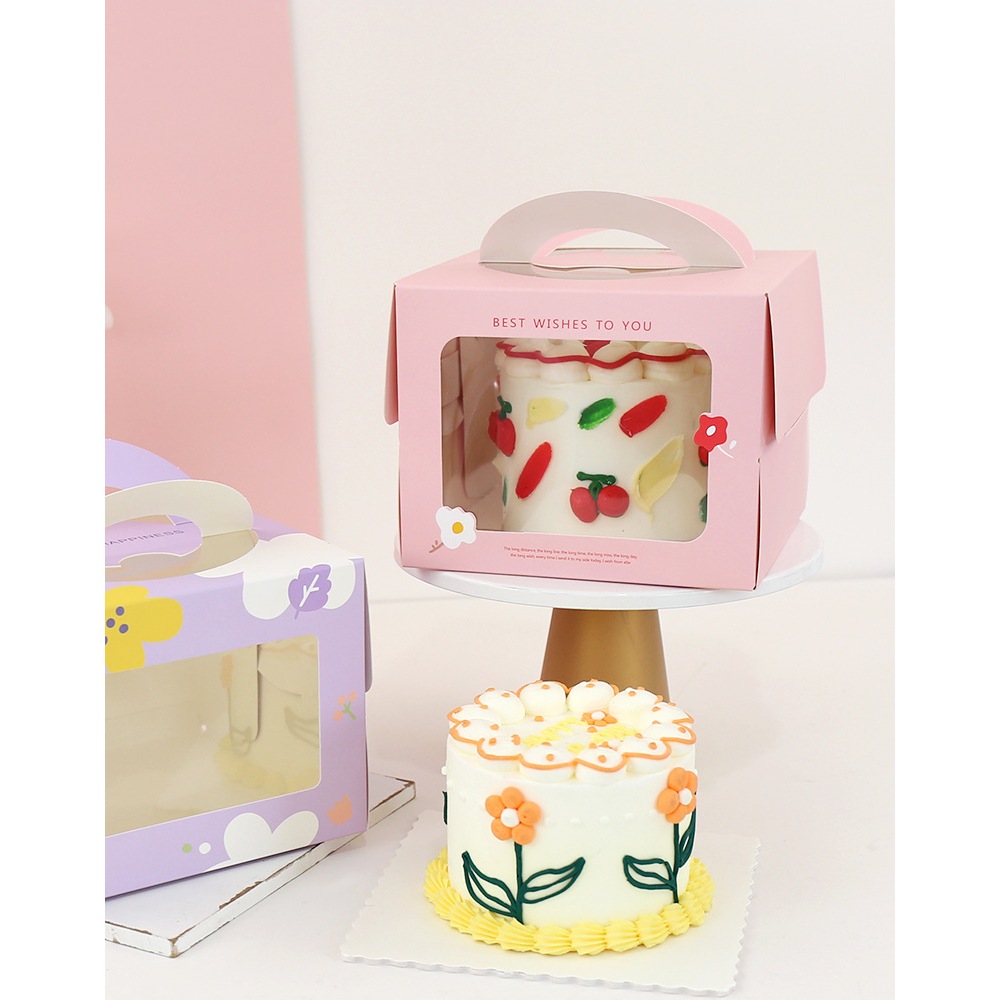 Box Tart Kue Handcarry dengan pegangan 16x16x12.5cm - Kardus Kotak Kue - Box bentocake