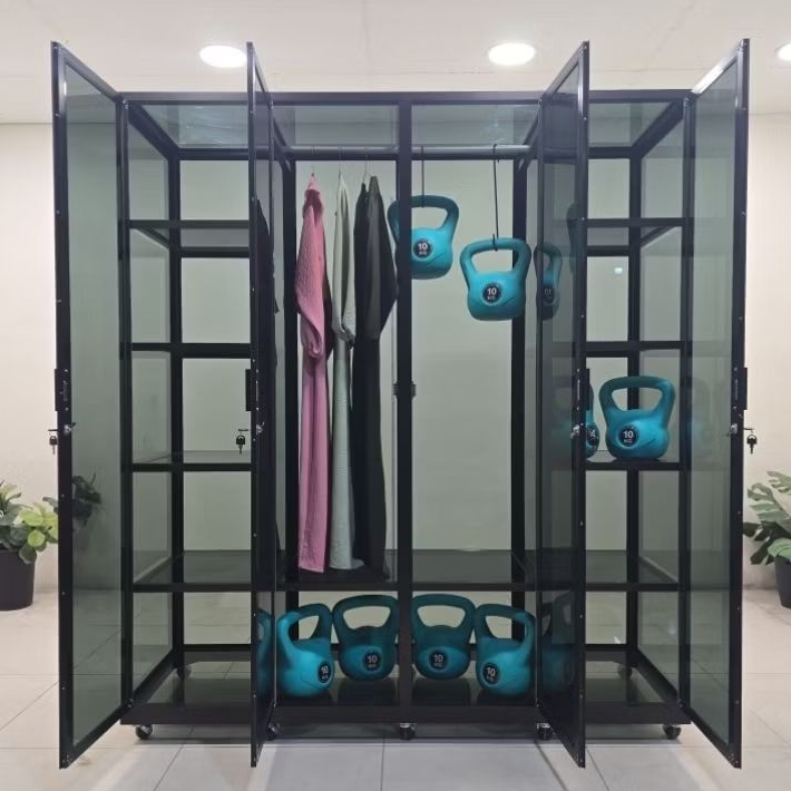 TC ALUMINIUM LB525 170X55X194 B LEMARI RAK BAJU PREMIUM ALUMINIUM TEBAL FULL KACA 5 MM PINTU KUNCI H