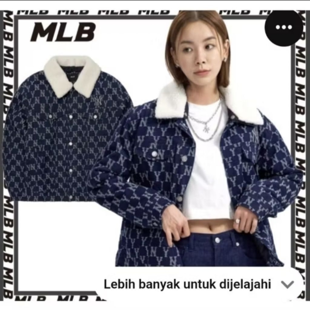 Jacket Bomber MLB Full Print UNISEX Denim Blue - Jaket Jeans Unisex Motif NY & Bulu Tebal Hangat -  