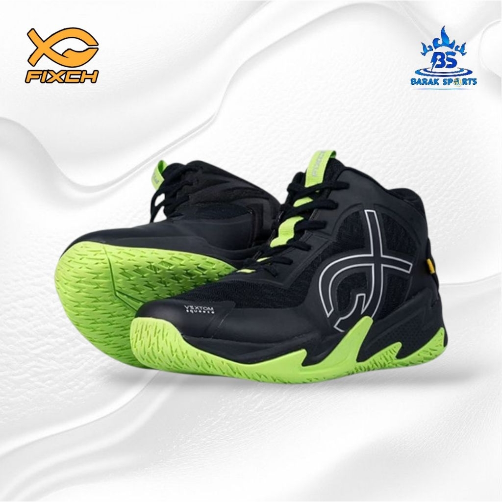 Fixch Sepatu Voli OPPUS - BLACK / SPRING GREEN / SILVER, Sepatu Voly Fixch Original Terbaru