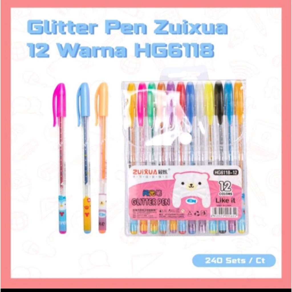 

1 lusin Pen gel glitter 12 warna