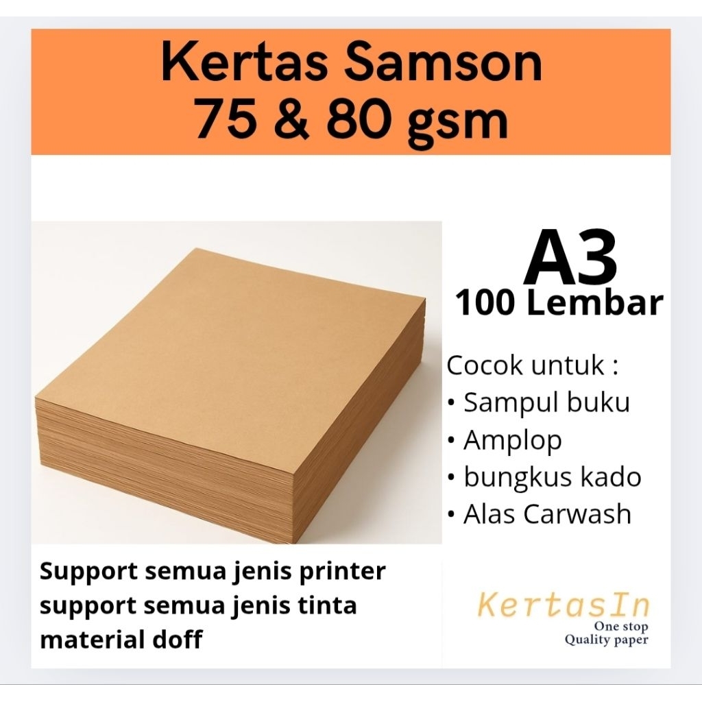 

Kertas Samson Coklat 75 & 80 gsm – A3 Isi 100 Lembar – Untuk Nota, Bungkus, Craft & UMKM