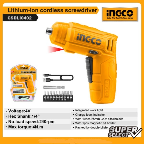 Mesin Obeng Cordless 4V / Obeng Baterai / Screwdriver INGCO CSDLI0402