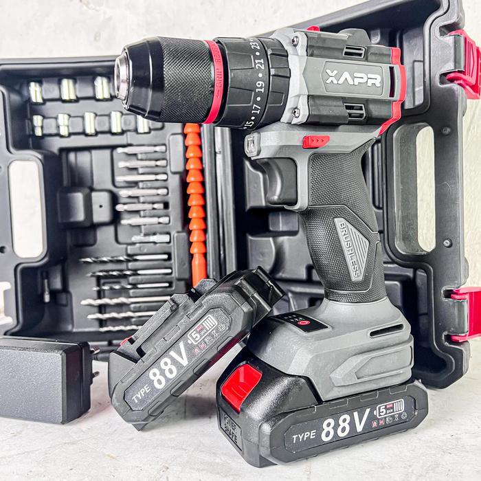 APR RAJA BOR IMPACT DRILL BRUSHLESS TYPE AP34+ 13MM KEYLESS AUTO LOCK 2BATERAI LXT 88V MESIN BOR