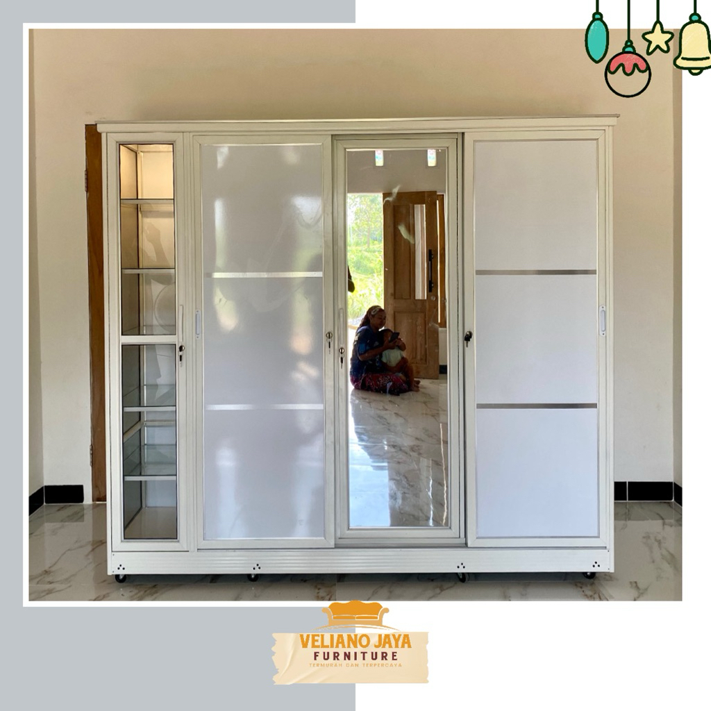 Lemari 3 Pintu Sleding + Tempas Tas // Bahan Alumunium Kaca & Acp