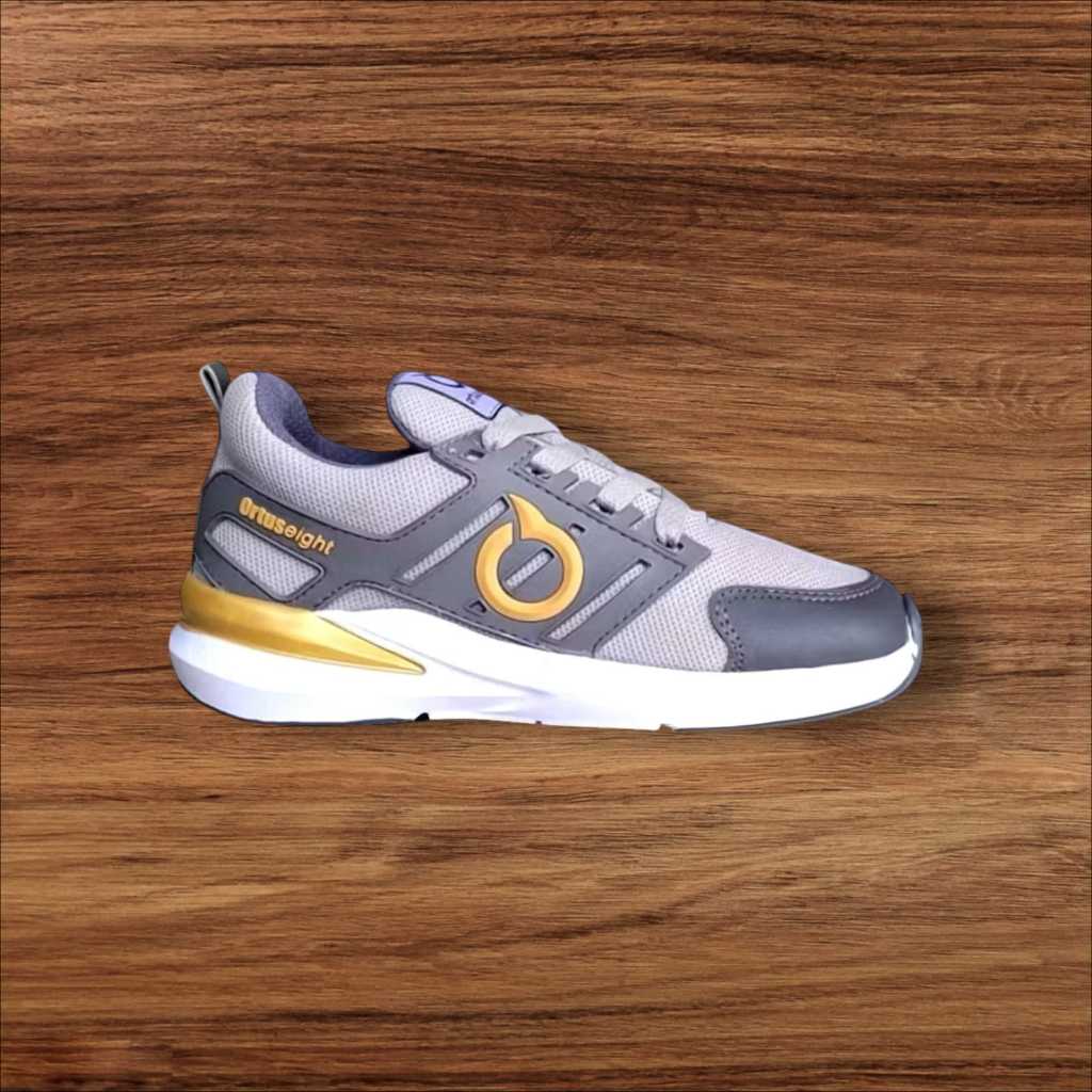Sepatu Running Pria Wanita Ortus, sneakers Olahraga Lari Joging Buat Gaya Skena Outpit Abu Gold