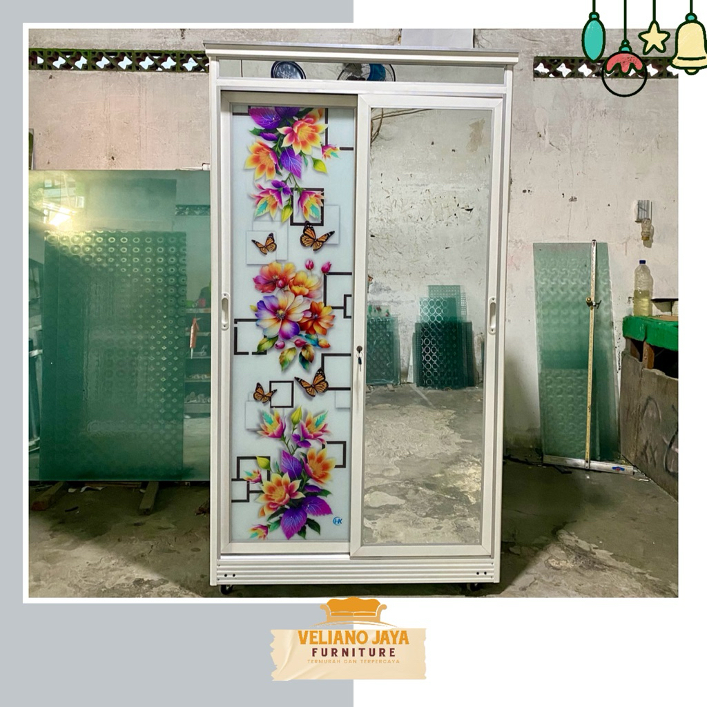 Lemari 2 Pintu Sleding Jumbo // Bahan Alumunium & Kaca