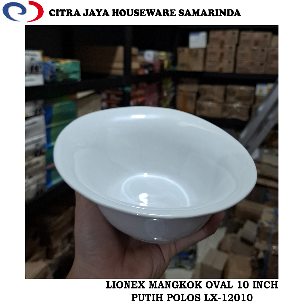 Mangkok Oval Keramik 10 Inch Putih Polos LIONEX LX-12010 (Per 1 Pcs)