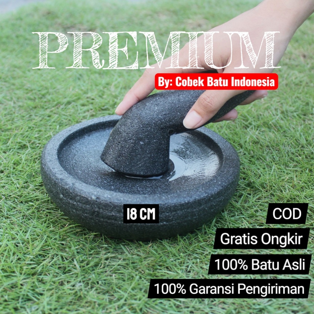 Cobek Batu 18 Cm Cobek Merapi + Ulekan