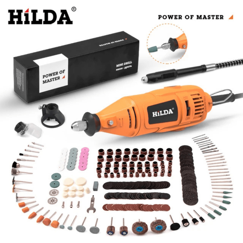 HILDA Mesin Grinda Mini Set Bor Dengan Polishing Engraver Mini Gerinder Full Set 200W 30000RPM