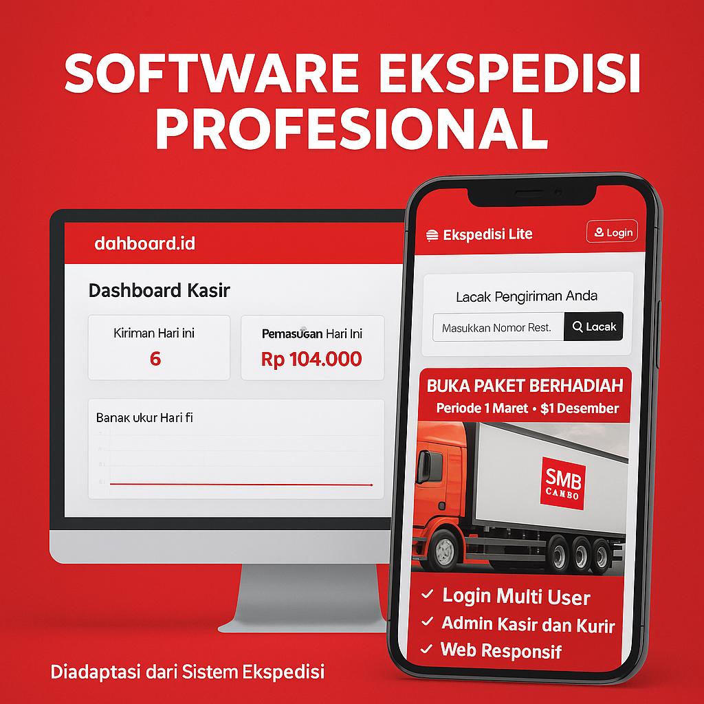 SOFTWARE EKSPEDISI PROFESIONAL - MULTI USER (ADMIN, KASIR, KURIR) - BERBASIS WEB, ONLINE & RESPONSIV