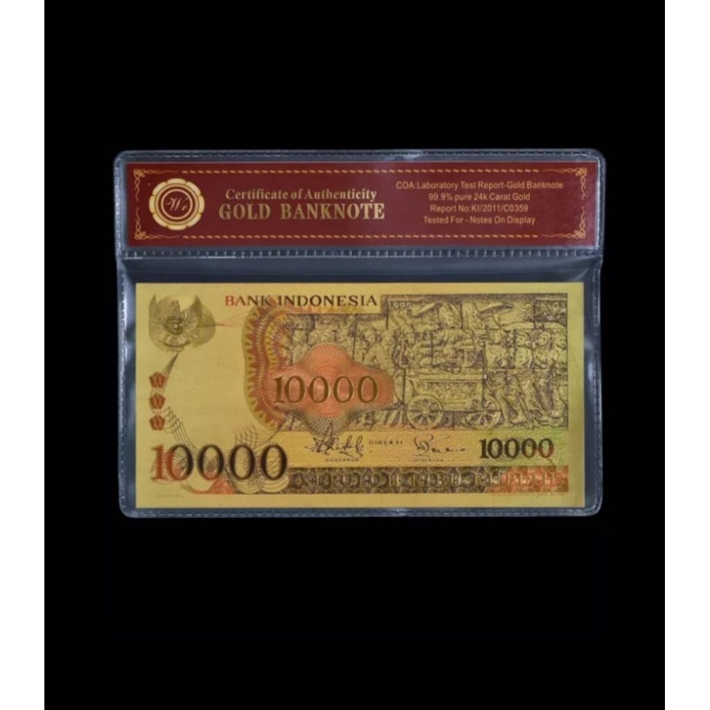 uang souvenir gold foil 10000 barong plus folder