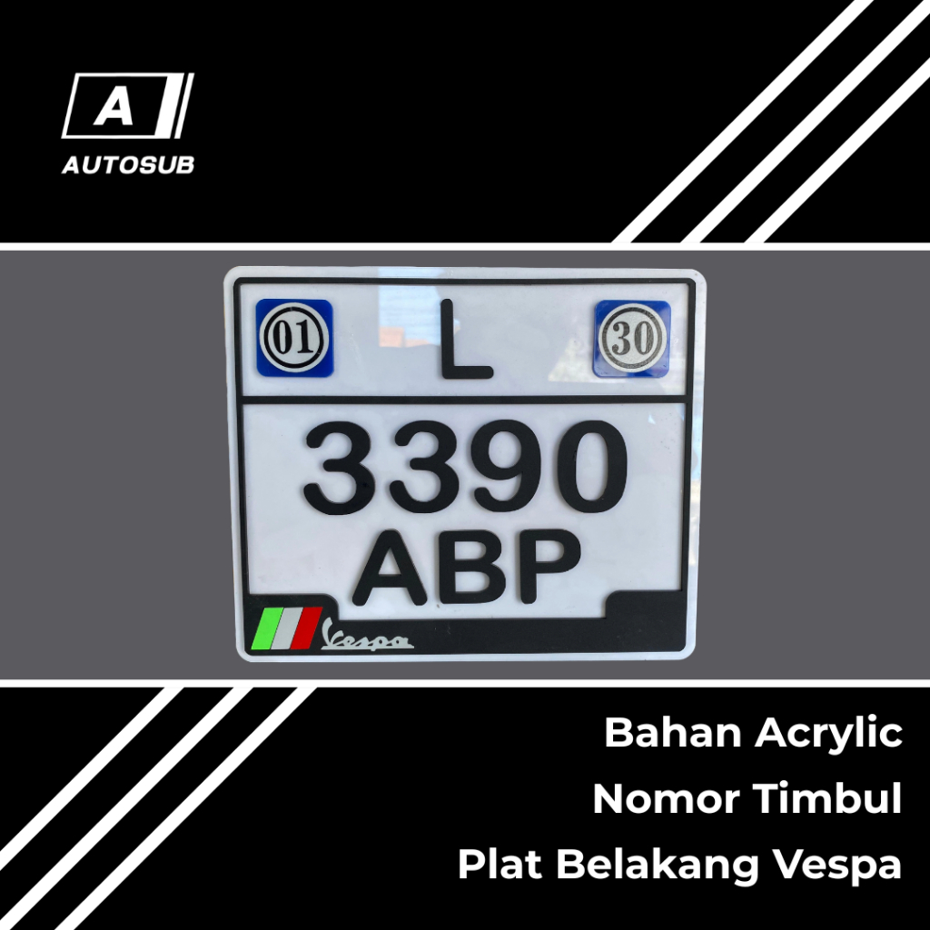 Plat Nomor Belakang Vespa Acrylic Custom Baut Tanam, Kuat dan Tahan Lama, Stylish by Autosub