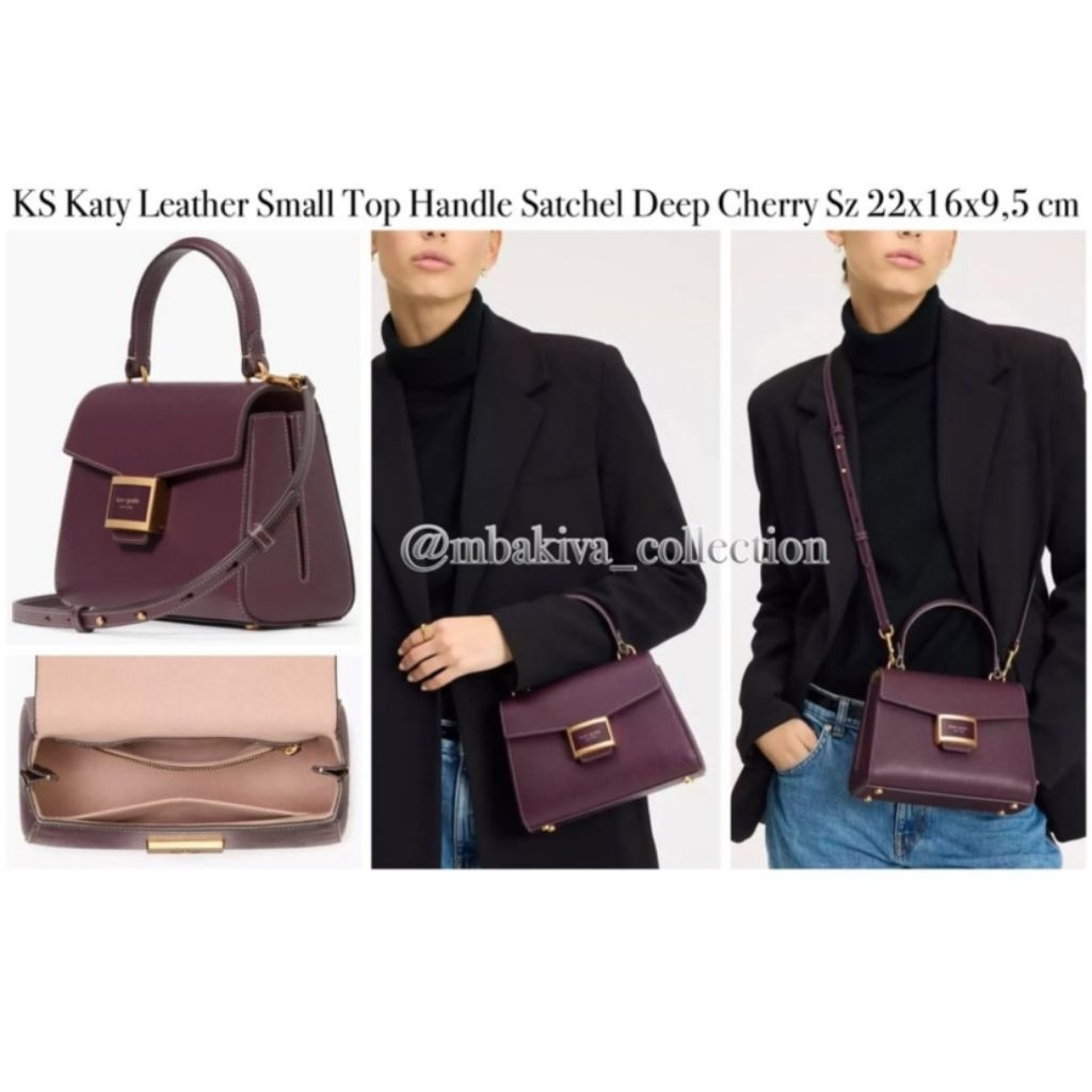 K S Katy Leather Small Top Handle Satchel Deep Cherry