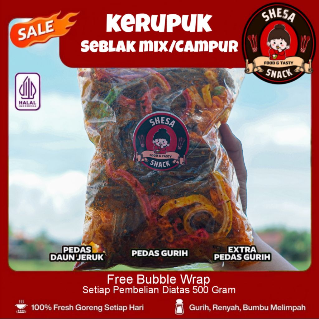 

KERUPUK SEBLAK MIX CAMPUR 1/4 /250GR PEDAS GURIH EXTRA PEDAS GURIH
