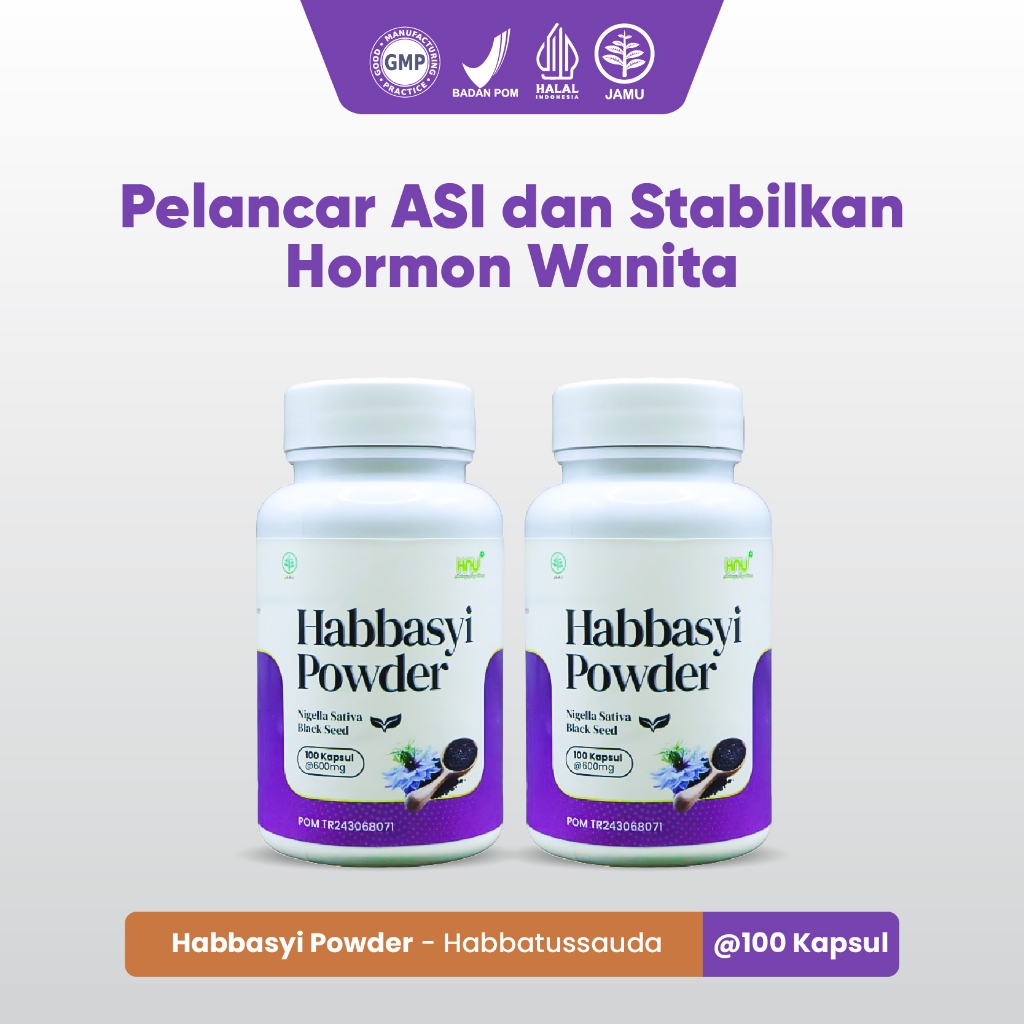 HNU - Paket 2 Botol Kapsul Habbatussauda Habbasyi Powder Isi 100 Melancarkan Asi Booster
