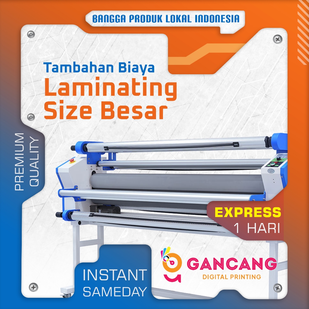 

Tambahan Biaya Laminating Kilat ( Glossy ) / Doff ( Matte ) A2, A1, A0 dan Custome | MURAH & EXPRESS