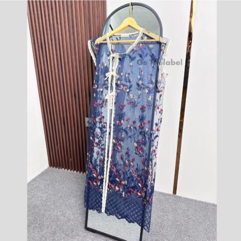 Jennara Outer Brukat Tile Garden Bordir – Long Outer untuk Hari Raya, LD 118 cm, Pilihan Warna Mauve