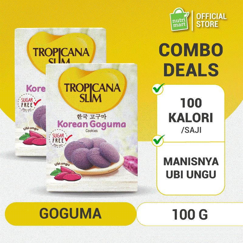 

Twin Pack - Tropicana Slim Korean Goguma Cookies (5 Sch) - Snack Biskuit Diet Rendah Kalori Bebas Gula
