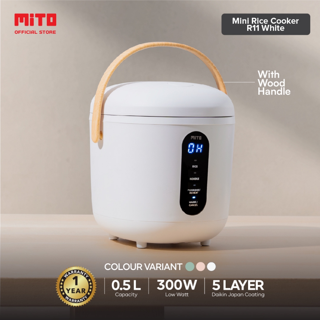 MITO Mini Rice Cooker R11 0,5L Handle Kayu - White