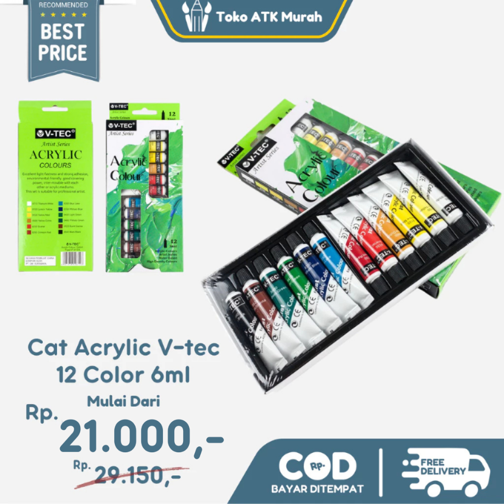 

Cat Acrylic Vtec 6Ml 12 warna Cat Acrilic Vtec 6ml Cat Akrilik Vtec