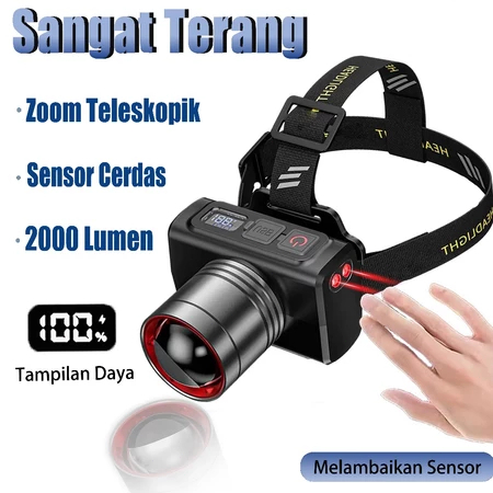 Senter Kepala Super Terang Tampilan Digital Zoom Lampu Kepala Super Terang Dan Awet Anti Air Headlam