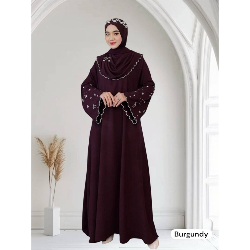 Abaya ribbon crinkle mix bordir/abaya termurah kekinian viral adem jumbo tebal/gamis model terbaru l