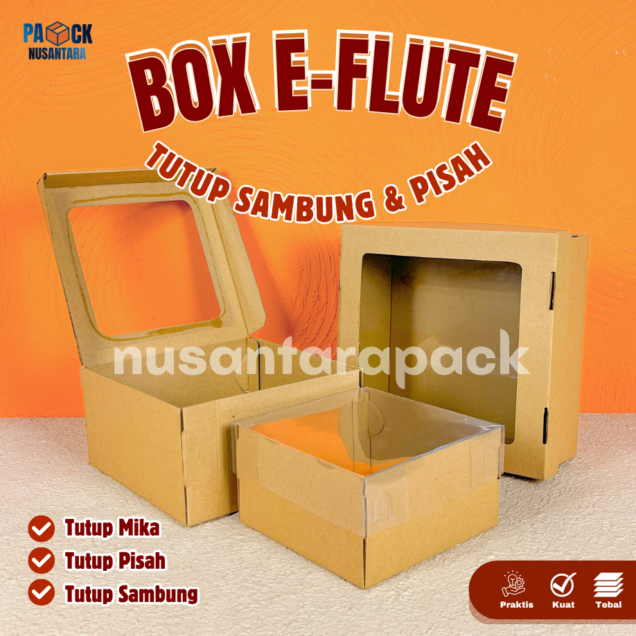 

Box E-Flute Kardus Tutup Mika Pisah Sambung Gable Tart Bolu Chiffon Hampers 18 20 22 25 26 28 30 cm