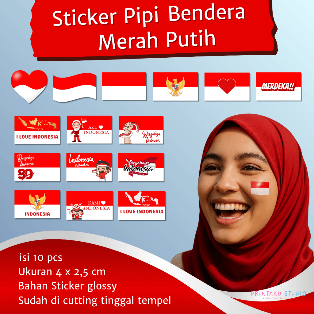 

Sticker Pipi Bendera Merah Putih (isi 10pcs) Sticker Kemedekaan Indonesia 17 Agustus Bahan Sticker Glossy Size Sedang 4 x 2,5 cm