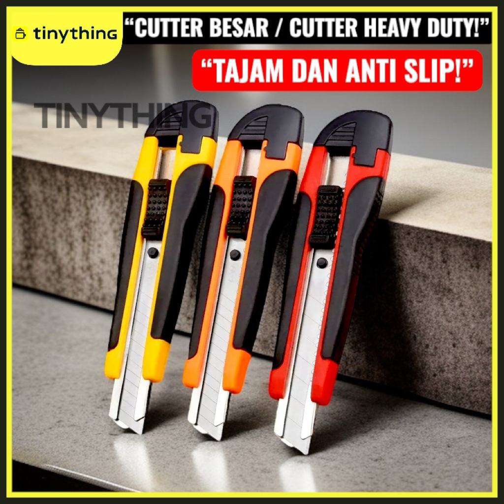 

Pisau Cutter Besar Tajam Gagang Karet Anti Slip/ Cutter Besar Gagang Karet
