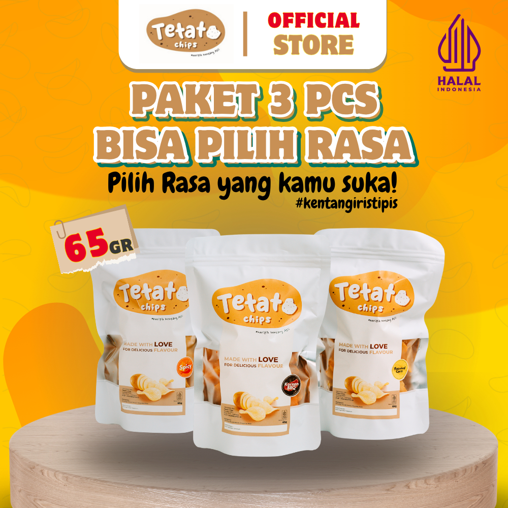 

Snack Kentang Iris Tipis Keripik Kentang Asli Tetato Chips Paket 3pcs