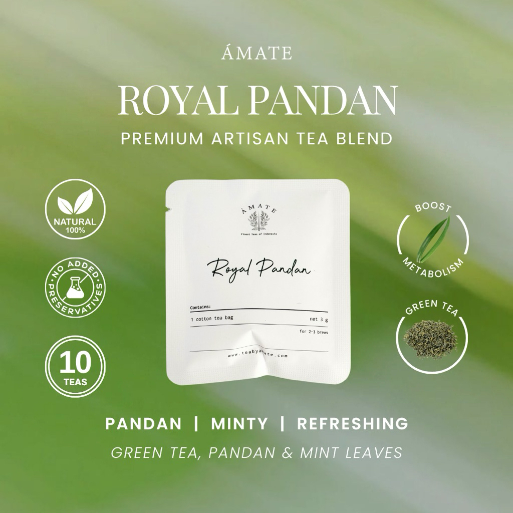 

Pandan Green Tea (isi 10) - Teh Hijau Premium - AMATE Royal Pandan Tea Blend