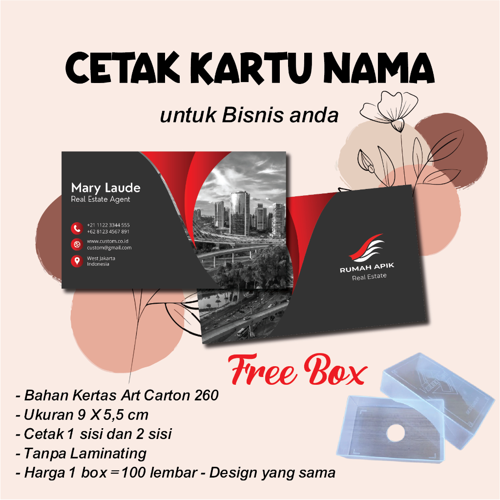 

Cetak Kartu Nama Bisnis Usaha 1 Box Isi 100 Pcs Free Box Custom