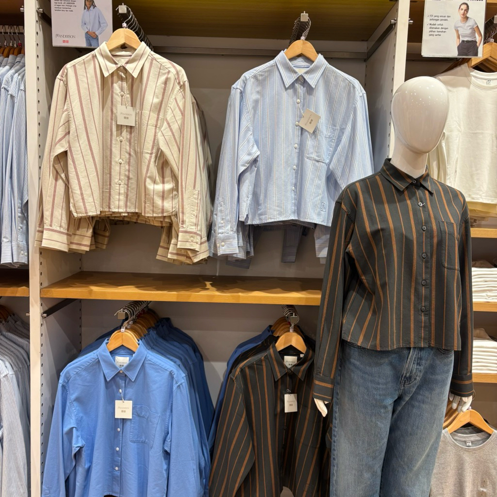 Kemeja oxford boxy lengan panjang garis dan polos uniqlo X JW Anderson new arrival