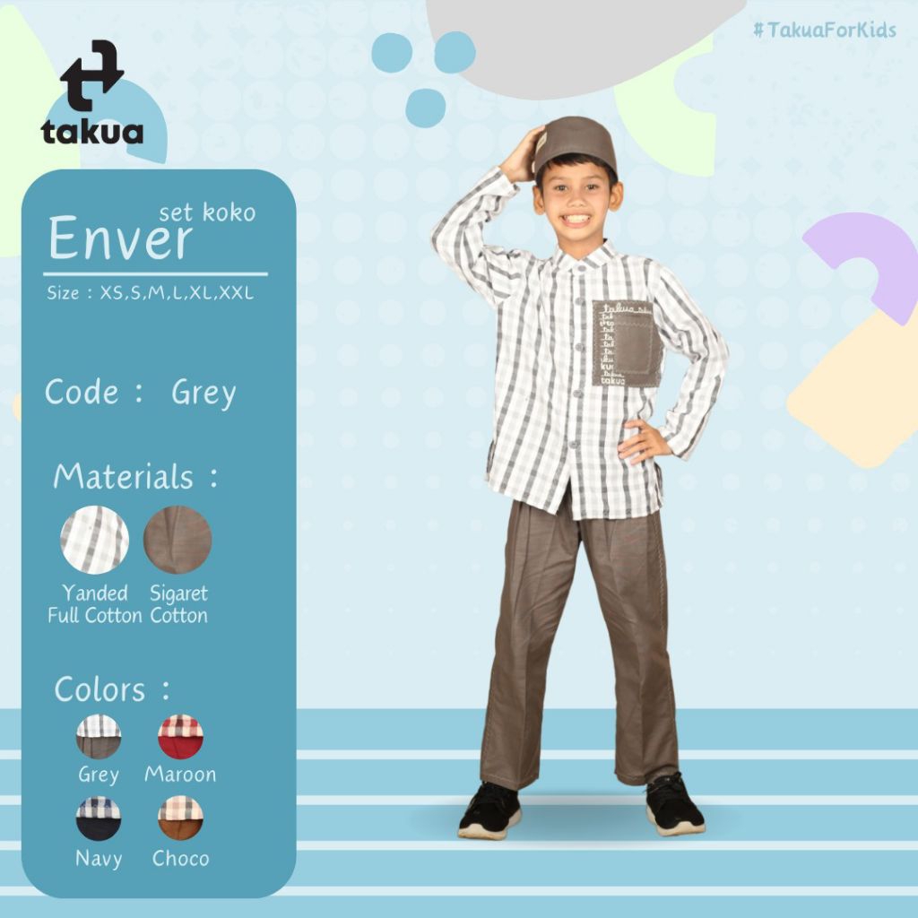 set koko anak laki laki motif kotak ENVER by takua