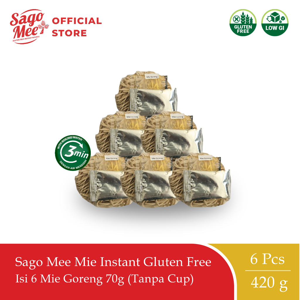 

Sago Mee Mie Instan Gluten Free Mie Goreng 70g Isi 6 (Tanpa Cup)