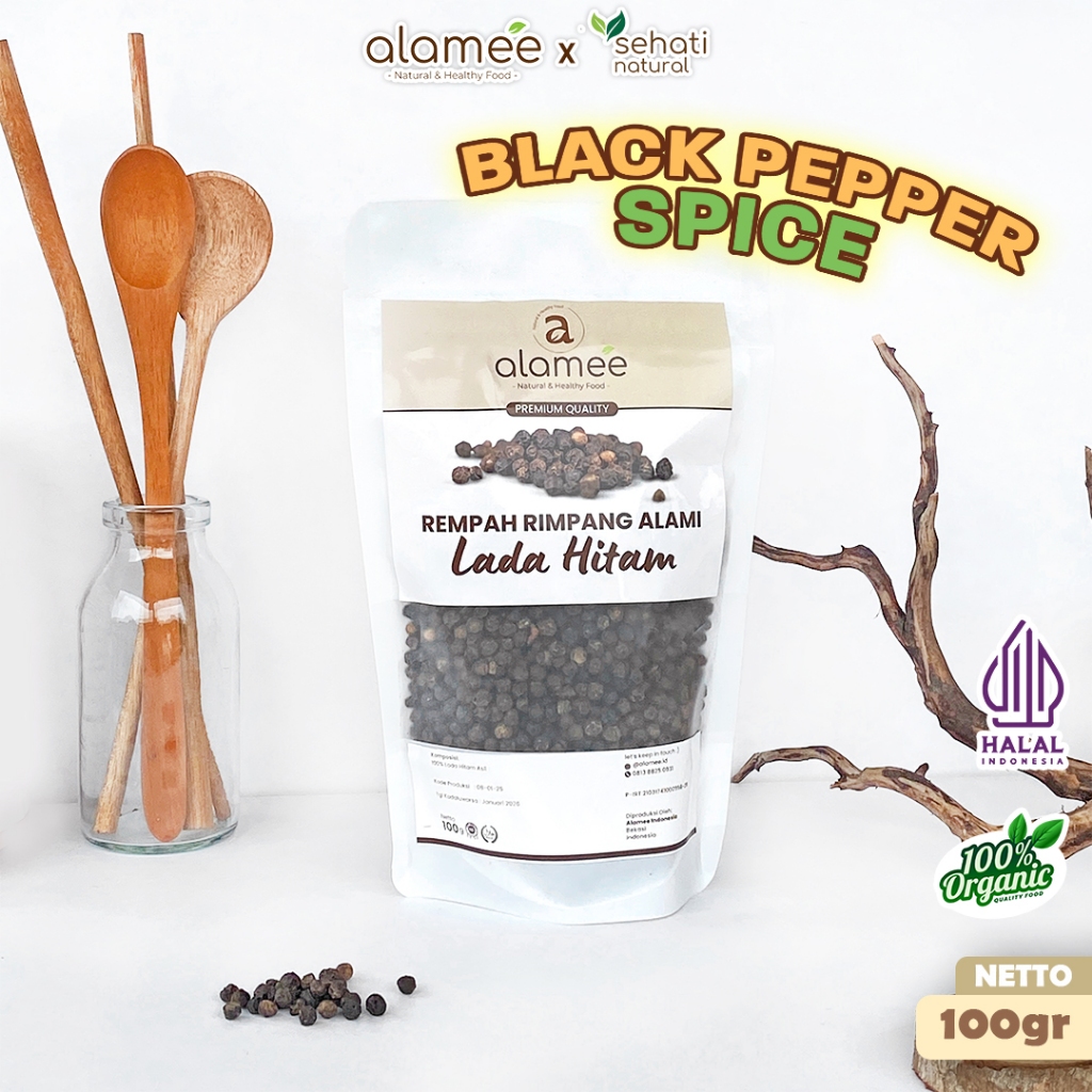 

ALAMEE Lada Hitam Biji Organik Utuh Whole Black Pepper Blackpepper Rempah Rimpang Organik Alami 100g