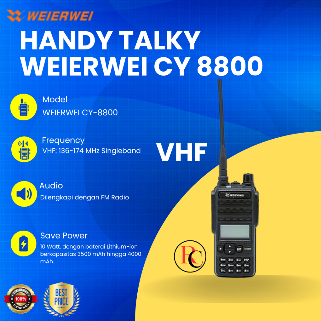 JUAL HT HANDY TALKY WEIERWEI CY 8800 VHF 10WATT CY8800 ORIGINAL GARANSI RESMI