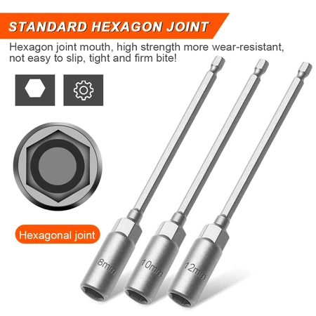 3PCS Adaptor Socket Mata Kunci Shock Format Hexagonal Ukuran 8mm 10mm 12mm Panjang, Bisa Untuk Buka 